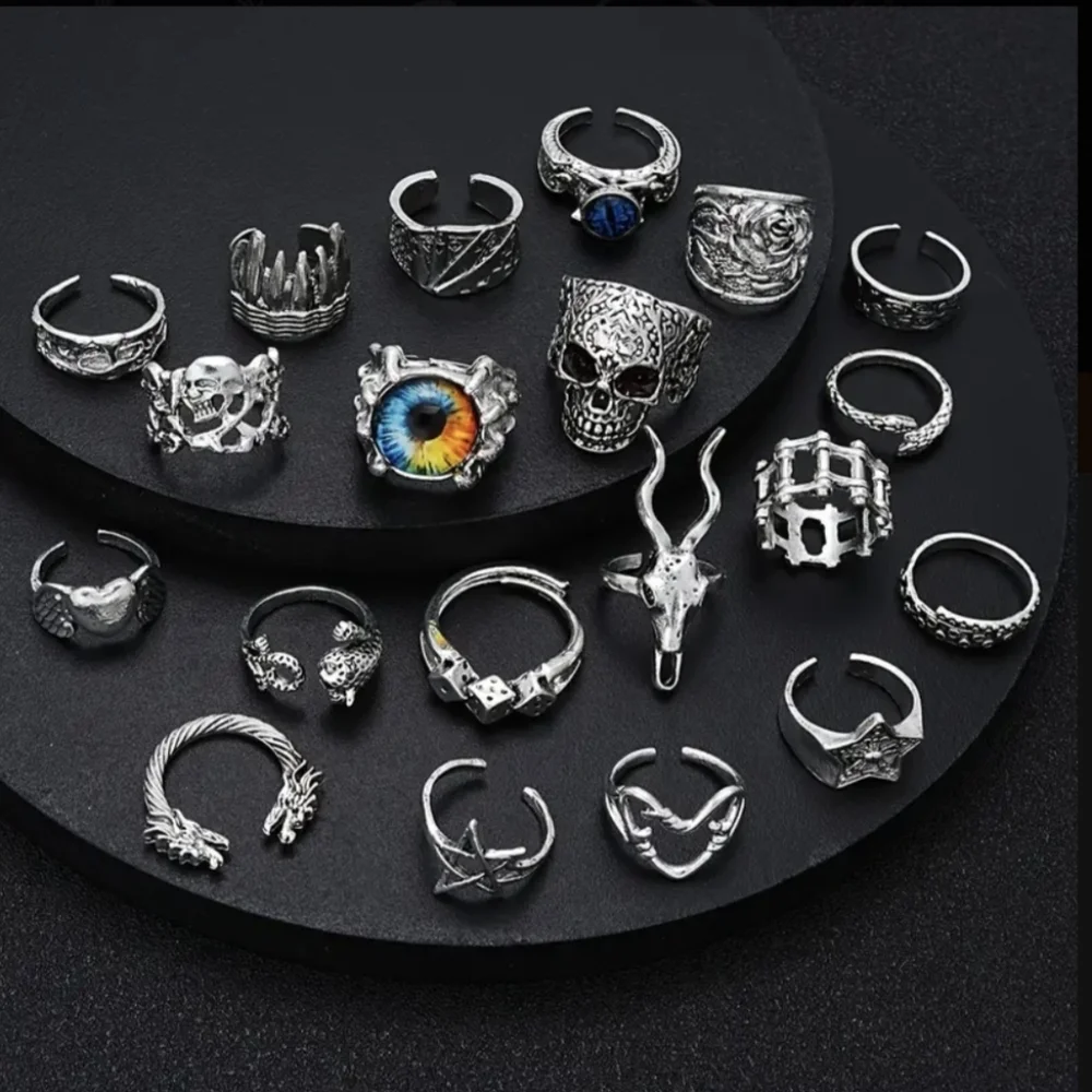 20 Pc Punk Rings Heavy Metal Alt Jewelry Alt Goth Ring Set
